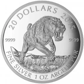 2015 Canadian $20 Prehistoric Animals: American Scimitar Sabre-Tooth Cat - 1 oz Fine Silver Coin