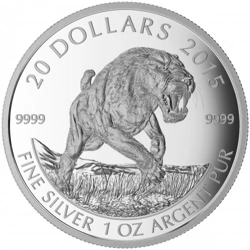 2015 Canadian $20 Prehistoric Animals: American Scimitar Sabre-Tooth Cat - 1 oz Fine Silver Coin