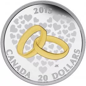 2015 Canadian $20 Wedding 1 oz Gold-plated Fine Silver Coin-outside box not 100%