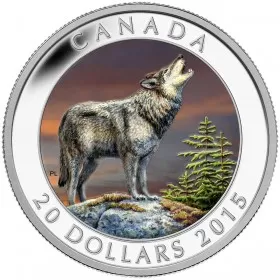 2015 Canadian $20 The Wolf - 1 oz Fine Silver Coloured Coin - No Beauty Box
