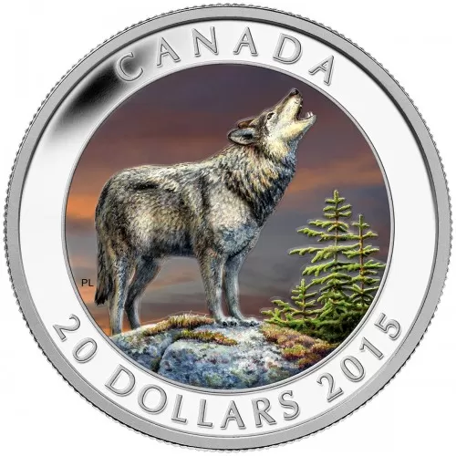 2015 Canadian $20 The Wolf - 1 oz Fine Silver Coloured Coin - No Beauty Box