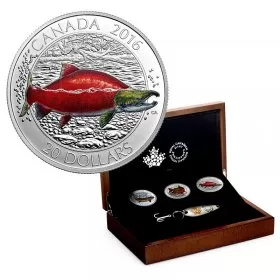 2016 Canadian $20 Big Fish Series 1 oz Silver Coloured 3-Coin Subscription Set + Lure, Collector Case