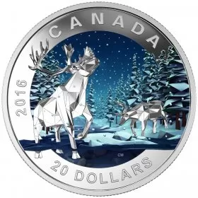 2016 Canadian $20 Geometry in Art: Caribou 1 oz Fine Silver Coloured Coin