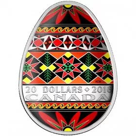 2016 Canadian $20 Traditional Ukrainian Pysanka 1 oz Fine Silver Coin (Coloured Easter Egg)
