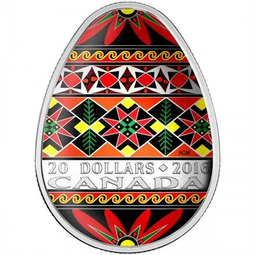2016 Canadian $20 Traditional Ukrainian Pysanka 1 oz Fine Silver Coin (Coloured Easter Egg)