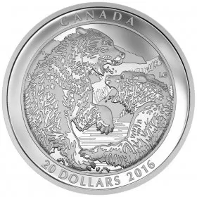 2016 Canadian $20 Grizzly Bear: The Battle - 1 oz Fine Silver Coin