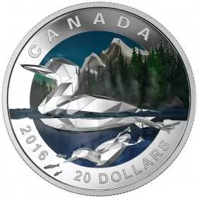 2016 Canadian $20 Geometry in Art: The Loon 1 oz Fine Silver Coloured Coin - Coin in Capsule - COA Only