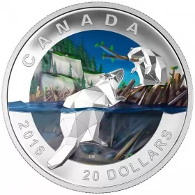 2016 Canadian $20 Geometry in Art: Beaver 1 oz Fine Silver Coloured Coin
