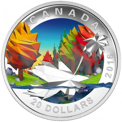 2016 Canadian $20 Geometry in Art: Maple Leaf 1 oz Fine Silver Coloured Coin