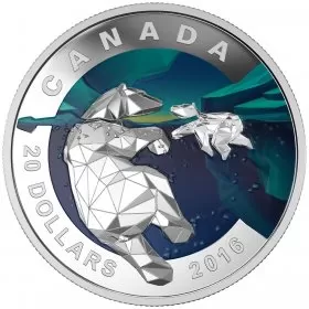 2016 Canadian $20 Geometry in Art: Polar Bear 1 oz Fine Silver Coloured Coin