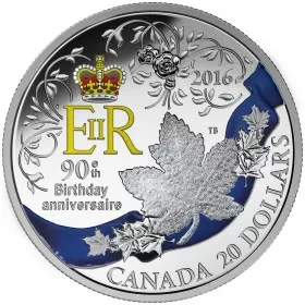 2016 Canadian $20 A Celebration of Her Majesty's 90th Birthday - 1 oz Fine Silver Coin