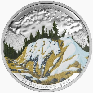 2016 Canadian $20 Landscape Illusion: Mountain Goat - 1 oz Fine Silver Coin - Tarnished, No Outer Box