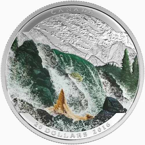 2016 Canadian $20 Landscape Illusion: Salmon - 1 oz Fine Silver Coin 