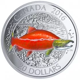 2016 Canadian $20 Big Fish Series: Sockeye Salmon 1 oz Fine Silver Coloured Coin