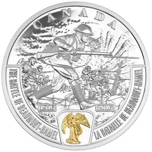 2016 Canadian $20 First World War Battlefront Series: The Battle of Beaumont-Hamel - 1 oz Fine Silver & Gold-plated Coin