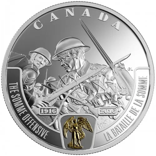 2016 Canadian $20 First World War Battlefront Series: The Somme Offensive - 1 oz Fine Silver & Gold-plated Coin