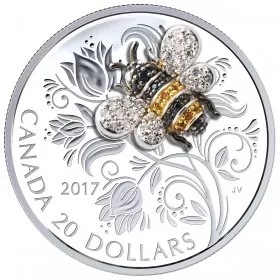 2017 Canadian $20 Bejewelled Bugs: Bee 1 oz Fine Silver Coin - coin is toned