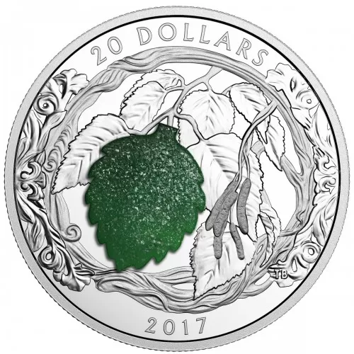 2017 Canadian $20 Brilliant Birch Leaves with Drusy Stone 1 oz Fine Silver Coin 