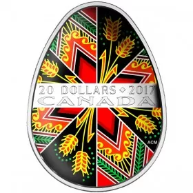 2017 Canadian $20 Traditional Ukrainian Pysanka 1 oz Fine Silver Coin (Coloured Easter Egg)