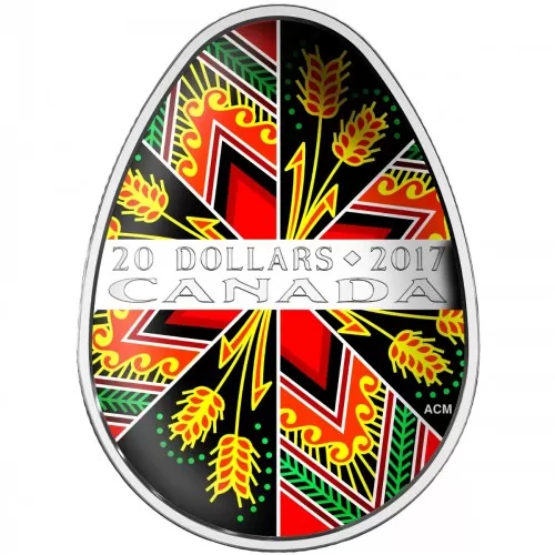2017 Canadian $20 Traditional Ukrainian Pysanka 1 oz Fine Silver Coin (Coloured Easter Egg)