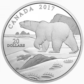 2017 Canadian $20 Nature's Impressions: Polar Bear 1 oz Fine Silver Coin - lightly tarnished