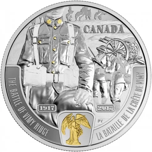 2017 Canadian $20 First World War Battlefront Series: The Battle of Vimy Ridge - 1 oz Fine Silver & Gold-plated Coin