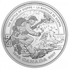 2017 Canadian $20 Second World War Battlefront Series: The Battle of Dieppe - 1 oz Fine Silver Coin - tarnished coin