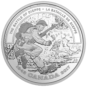 2017 Canadian $20 Second World War Battlefront Series: The Battle of Dieppe - 1 oz Fine Silver Coin - tarnished coin