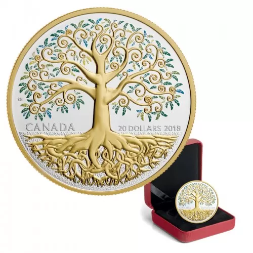 2018 Canadian $20 Tree of Life - 1 oz Fine Silver & Gold-plated Coin