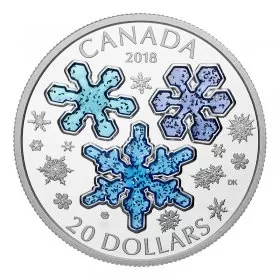 2018 Canadian $20 Ice Crystals/Snowflakes 1 oz Fine Silver & Blue Enamel Coin