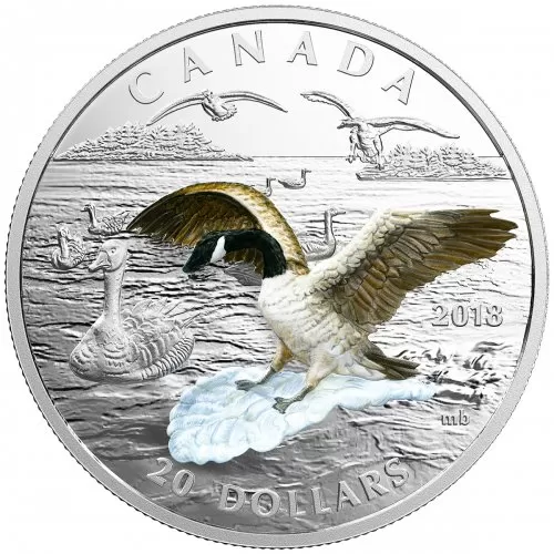 2018 Canadian $20 Approaching Canada Goose - 1 oz Fine Silver 3D Coin - Toned (has gold-tone appearance)