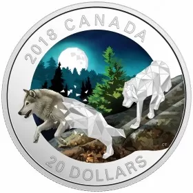2018 Canadian $20 Geometric Fauna: Grey Wolves 1 oz Fine Silver Coin