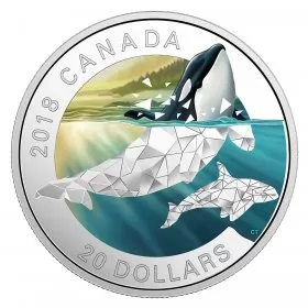 2018 Canadian $20 Geometric Fauna: Orcas - 1 oz Fine Silver Coin