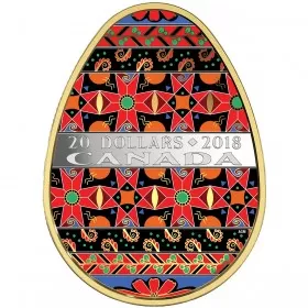 2018 Canadian $20 Golden Spring Pysanka 1 oz Fine Silver & Gold-plated Coin