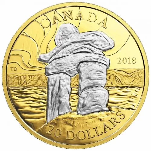 2018 Canadian $20 Canada's Iconic Inukshuk: Guiding the Way - 1 oz Fine Silver & Reverse Gold-Plated Coin