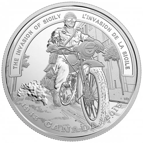2018 (1943-) Canadian $20 Second World War Battlefront: The Invasion of Sicily 1 oz Fine Silver Coin