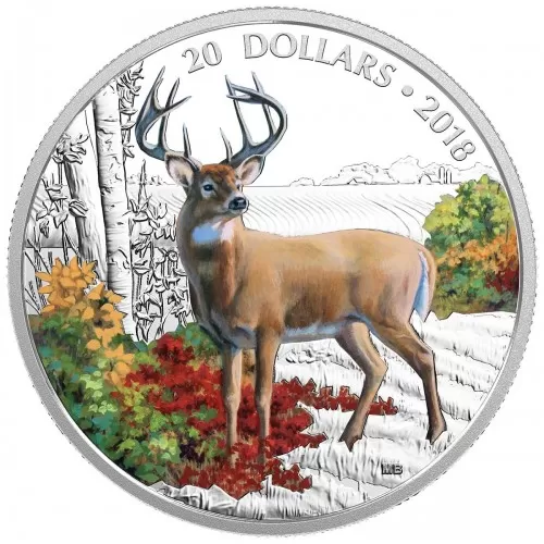 2018 Canadian $20 Majestic Wildlife: Wandering White-Tailed Deer - 1 oz Fine Silver Coin