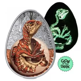 2019 Canadian $20 Hatching Hadrosaur Dinosaur 1 oz Fine Silver Egg-shaped Coloured Coin (Glow-in-the-Dark)