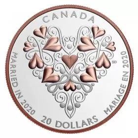 2020 Canadian $20 Best Wishes On Your Wedding Day - 1 oz Fine Silver Pink Gold-plated Coin