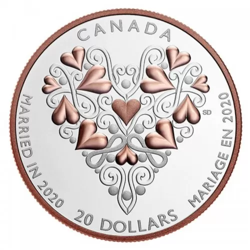2020 Canadian $20 Best Wishes On Your Wedding Day - 1 oz Fine Silver Pink Gold-plated Coin