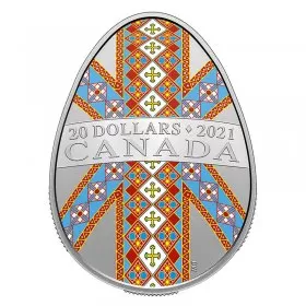 2021 Canadian $20 Traditional Ukrainian Pysanka (Holy Cross) Egg-shaped Silver Coloured Coin
