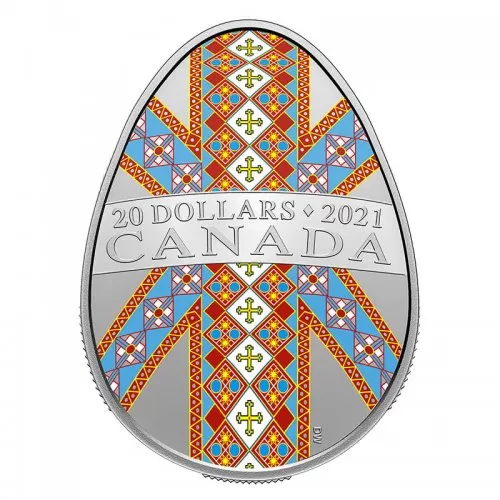 2021 Canadian $20 Traditional Ukrainian Pysanka (Holy Cross) Egg-shaped Silver Coloured Coin