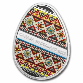 2022 Canadian $20 Traditional Ukrainian Pysanka 1 oz Fine Silver Egg-Shaped Coloured Coin