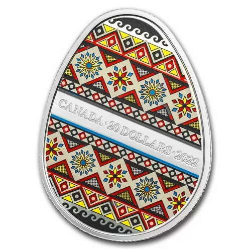 2022 Canadian $20 Traditional Ukrainian Pysanka 1 oz Fine Silver Egg-Shaped Coloured Coin