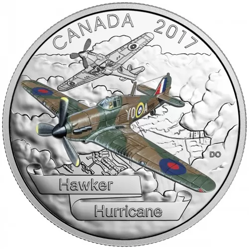 2017 Canadian $20 Aircraft of The Second World War: Hawker Hurricane - 1 oz Fine Silver Coloured Coin