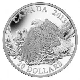 2013 Canadian $20 The Bald Eagle: Mother Protecting Her Eaglets - 1 oz Fine Silver Coin