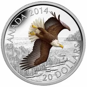 2014 Canadian $20 Soaring Bald Eagle 1 oz Fine Silver Coloured Coin