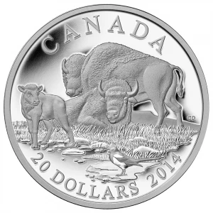 2014 Canadian $20 The Bison: A Family at Rest - 1 oz Fine Silver Coin