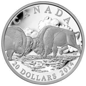 2014 Canadian $20 The Bison: The Fight - 1 oz Fine Silver Coin - Lightly Turnished