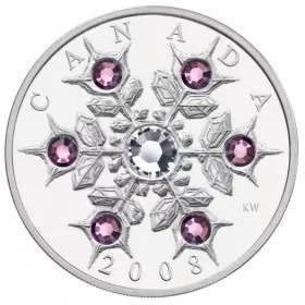 2008 Canadian $20 Amethyst Crystal Snowflake 1 oz Fine Silver Coin